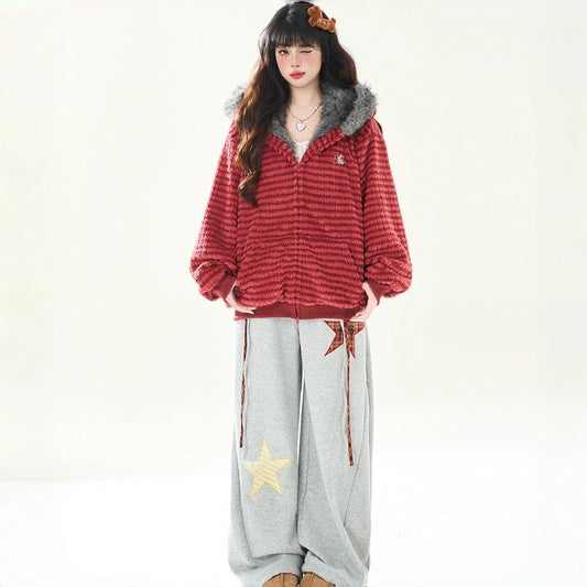 American Style Star Applique Straight Wide-Leg Pants