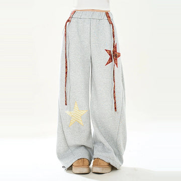 American Style Star Applique Straight Wide-Leg Pants