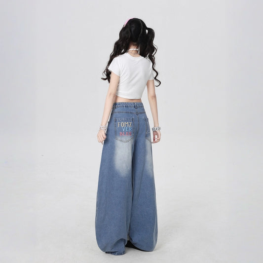 American Sweet Cool Style Star Embroidery High Waist Jeans