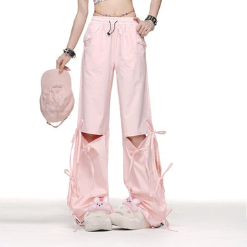 American Sweet Girl Ballet Style Pink Wide Leg Pants