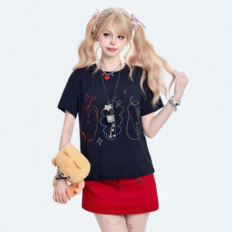 American Sweet Girl Style Pink Short-sleeved T-shirt