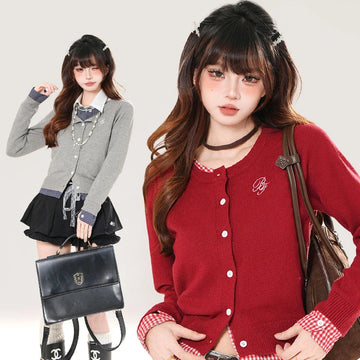 American Sweet Girl Style Red Cardigan Sweater