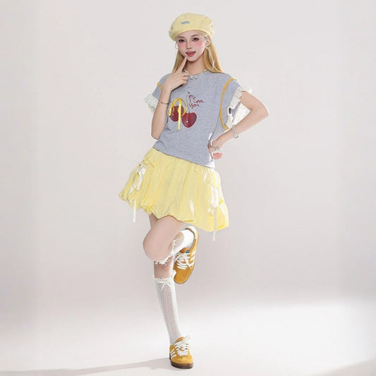 American Sweet Style Bow Ribbon Flower Bud Skirt