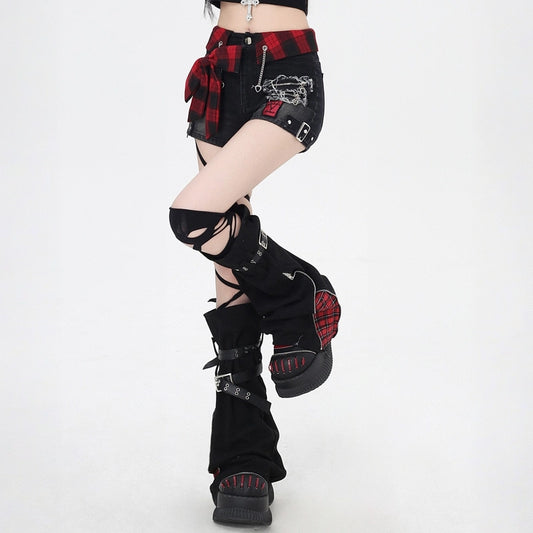 Asian Style Bow Tie Slim Denim Shorts