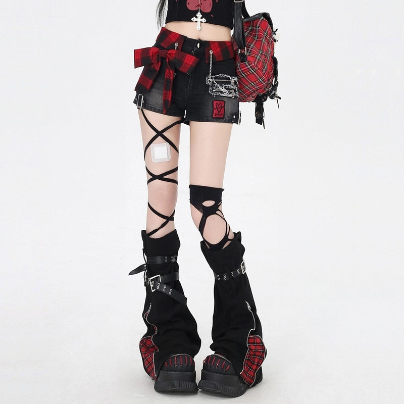 Asian Style Bow Tie Slim Denim Shorts