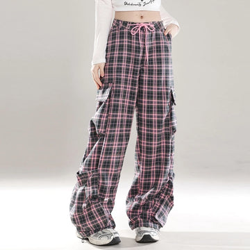 BF Style Pink Plaid Straight Overalls