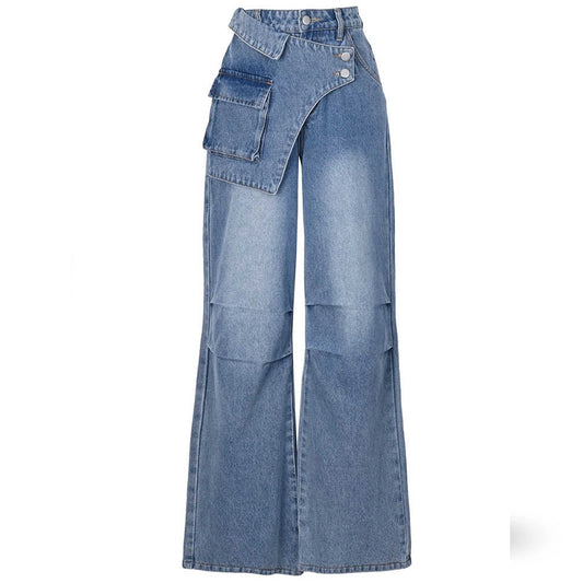 Blue Irregular Retro Wide-leg Jeans