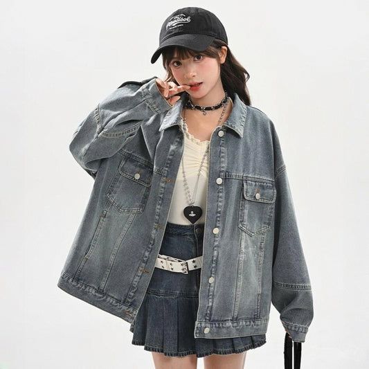 Blue Washed Distressed Denim Jacket