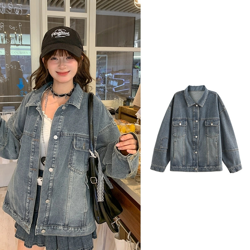 Blue Washed Distressed Denim Jacket