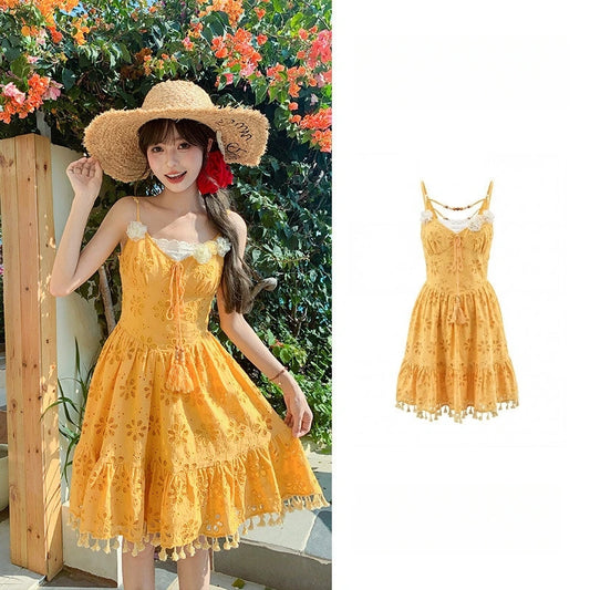 Boho Lace Trim Cotton Sundress