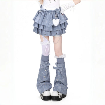 Bow Detail Layered Denim Cake Skirt