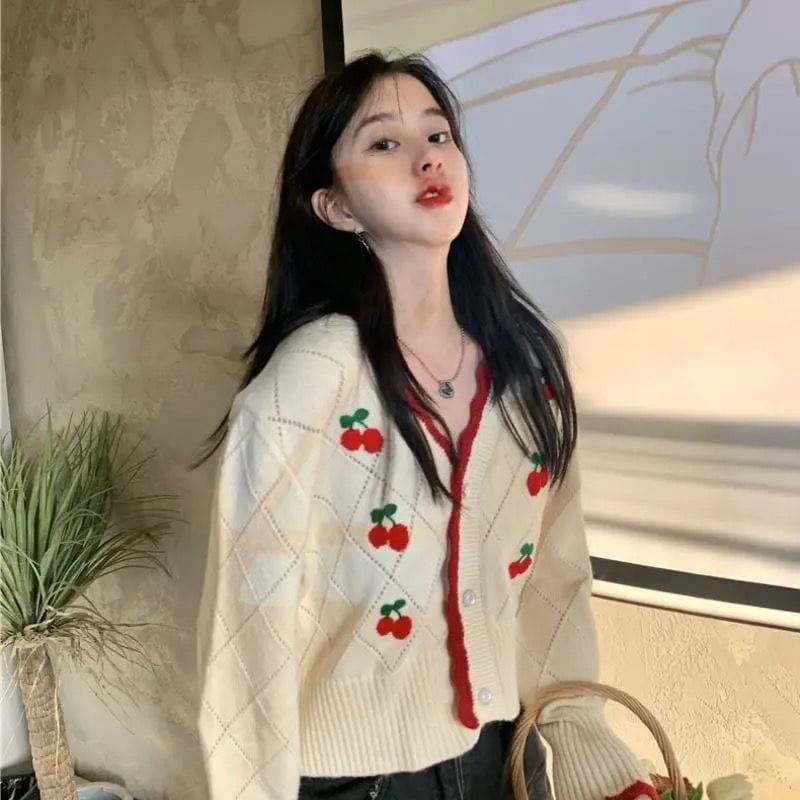 Cute Cherry Knitted Cardigan