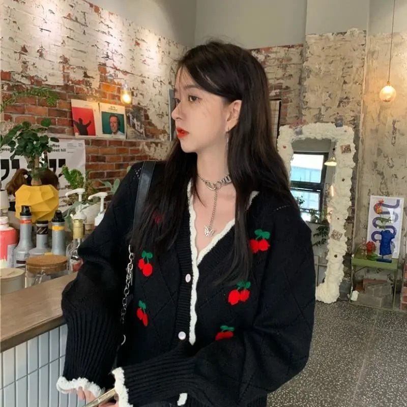 Cute Cherry Knitted Cardigan