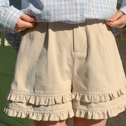 College Style Double-Layer Lace-Trimmed Shorts