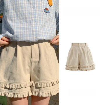 College Style Double-Layer Lace-Trimmed Shorts