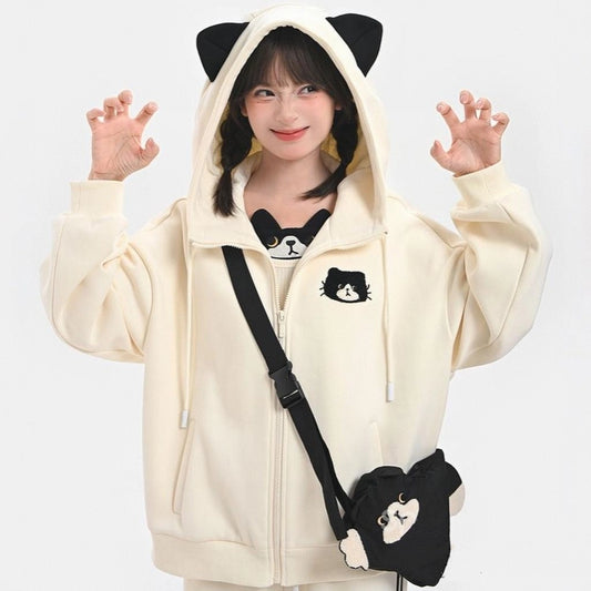 Cute Cartoon Cat Embroidered Crossbody Bag