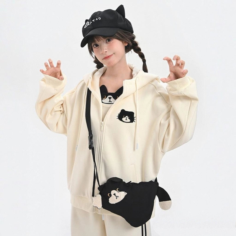Cute Cartoon Cat Embroidered Crossbody Bag