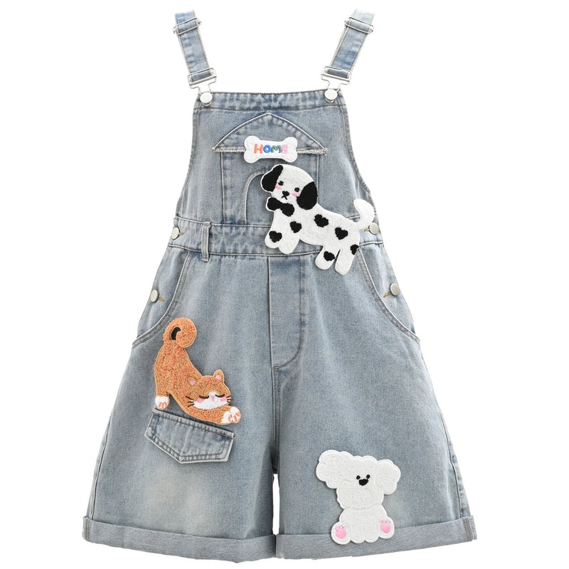 Cute Girl Style Blue Velcro Jeans Overalls