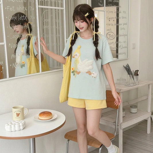 Cute Goose Patch Embroidered Oversized T-Shirt