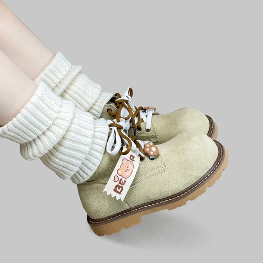 Cute Style Light Green Round Toe Platform Martin Boots