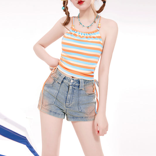 Energetic Girl Style Light Blue Denim Shorts