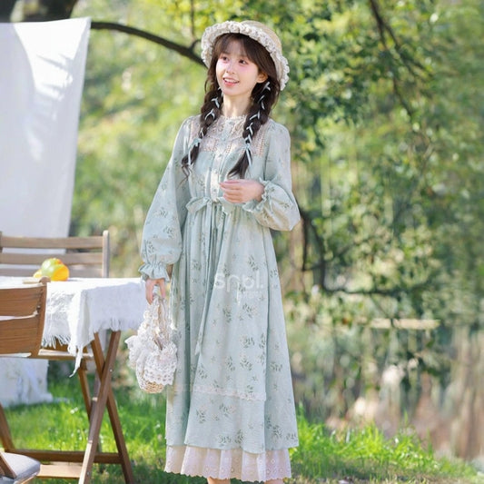 French Sweet Style Floral Patchwork Suspender Dress