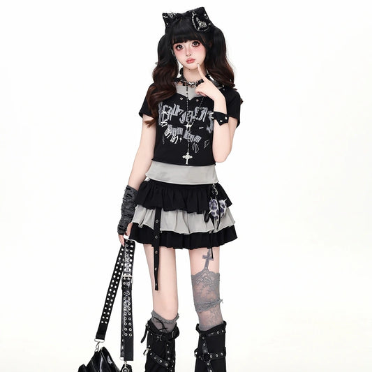 Gothic Letter Halter Crop T-Shirt