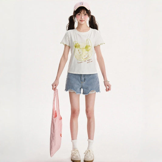 High Waisted Distressed Denim Shorts for Women Casual Light Blue Summer Hot Pants