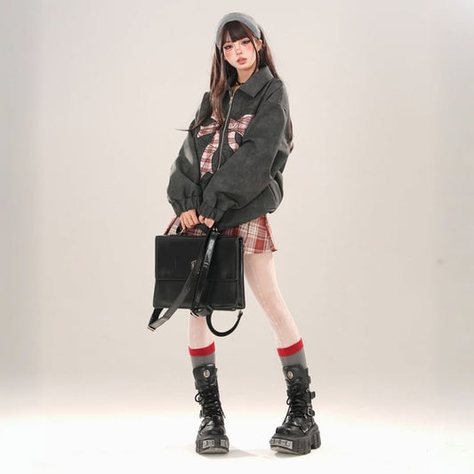 Hong Kong Style Bow Embroidered Lapel Jacket