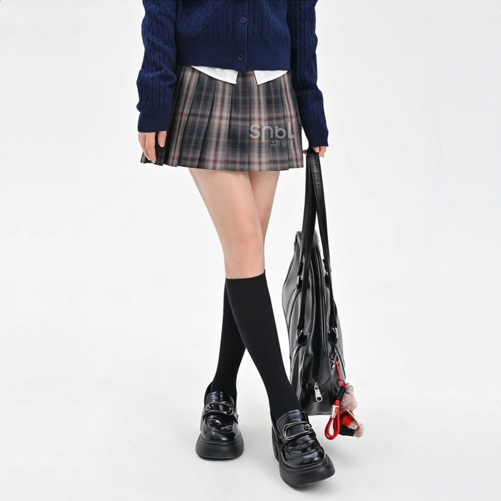 Japanese Sweet Gray High Waist Plaid JK Skirt