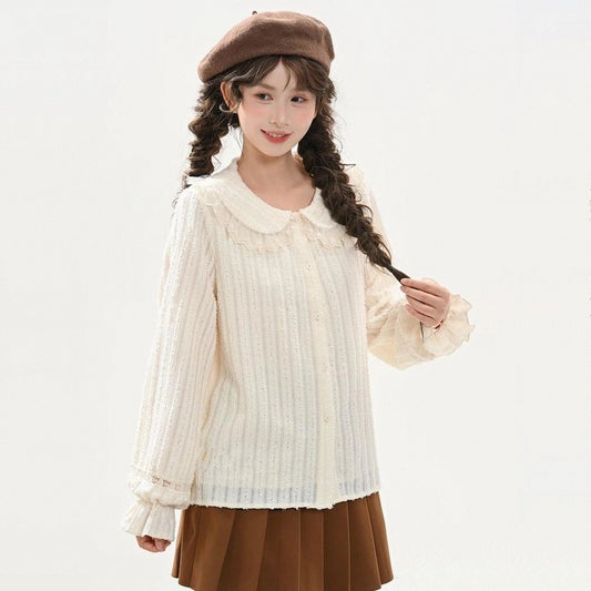 Japanese White Doll Collar Plush Blouse
