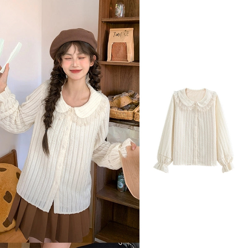 Japanese White Doll Collar Plush Blouse