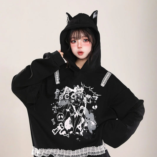Kawaii Anime Girl Print Hooded Sweater