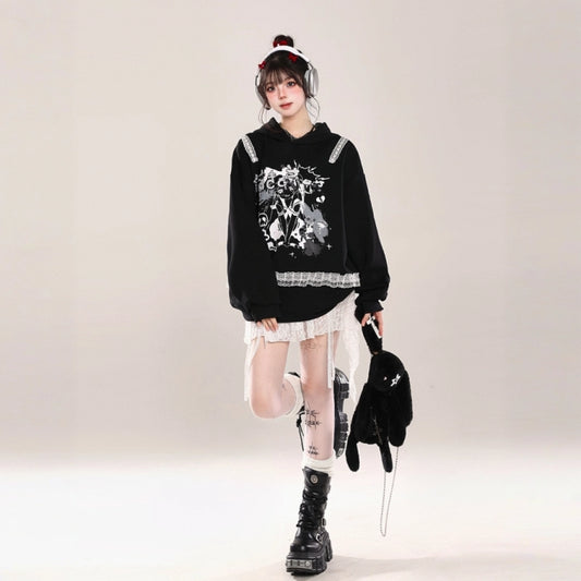 Kawaii Anime Girl Print Hooded Sweater