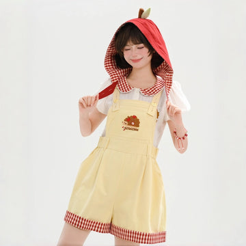 Kawaii Apple Embroidered Overall Shorts