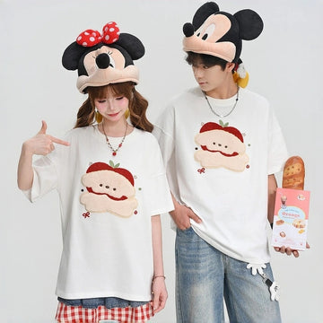 Kawaii Apple Puppy Embroidered T-Shirt