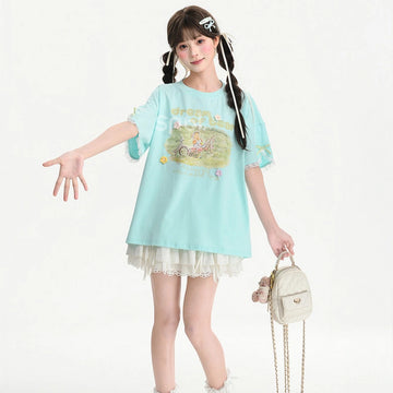 Kawaii Bear Lace Trim T-Shirt