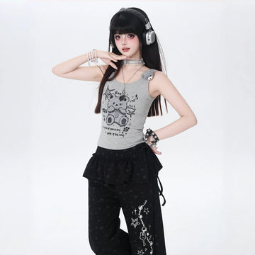 Kawaii Bear Print Buckle Strap Tank Top