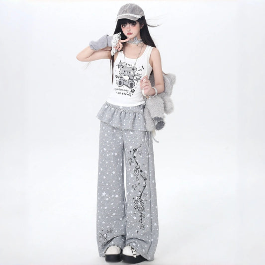 Kawaii Bear Print Buckle Strap Tank Top