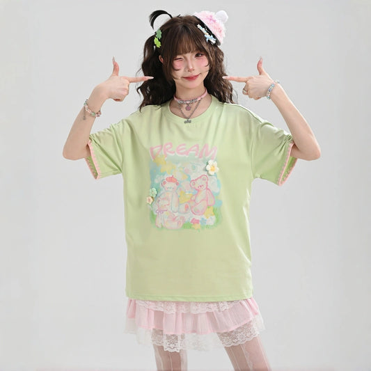 Kawaii Bear Print Oversized T-Shirt