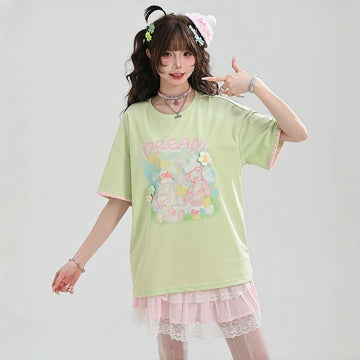 Kawaii Bear Print Oversized T-Shirt