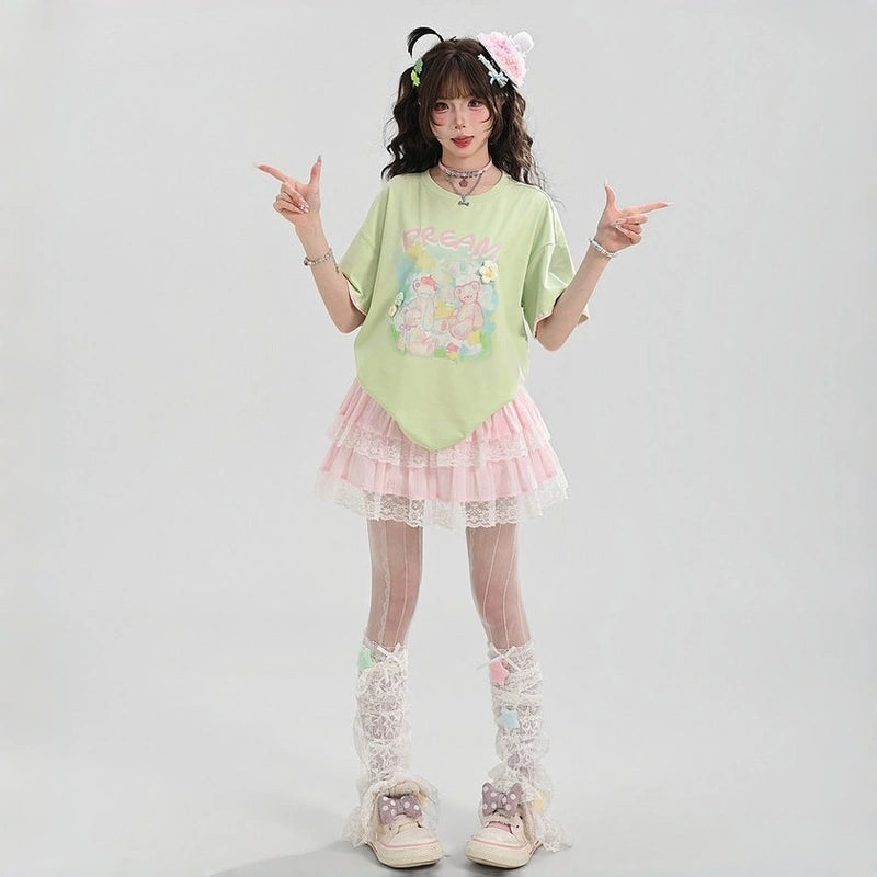 Kawaii Bear Print Oversized T-Shirt