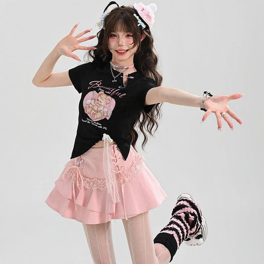Kawaii Bear Print Slim Fit T-Shirt