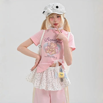 Kawaii Bear Print Slim Fit T-Shirt