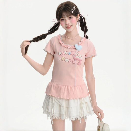 Kawaii Bear Ruffle Peplum T-Shirt
