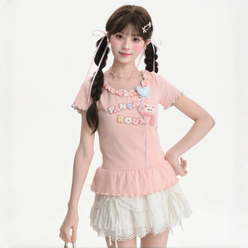 Kawaii Bear Ruffle Peplum T-Shirt
