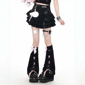 Kawaii Black Denim High Waist Cake Skirt