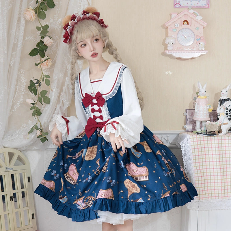 Kawaii British Style Bear Band Print Lolita Dress