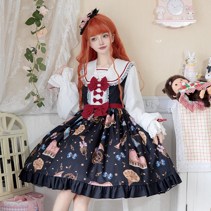 Kawaii British Style Bear Band Print Lolita Dress