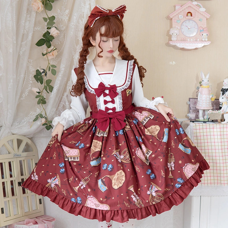 Kawaii British Style Bear Band Print Lolita Dress